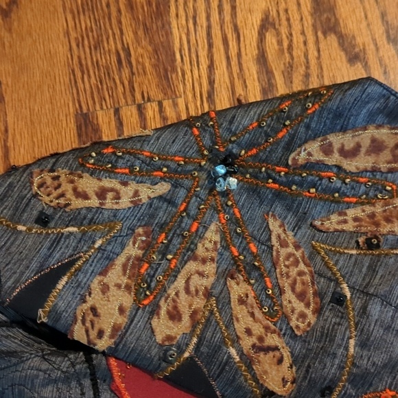 Pure Silk Witchy Whimsigoth Floral Beaded Embroidered Artsy Blouse/Jacket Sz M - Picture 6 of 10